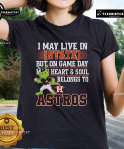 Alt Text: Houston Astros ladies tee featuring 'My Heart and Soul Belongs to the Houston Astros' design for game day.