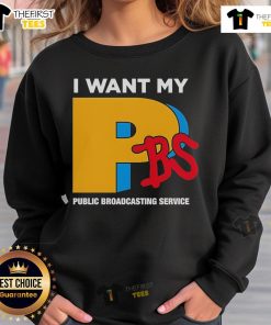 Alt Text: Official I Want My PBS Public Broadcasting Service sweatshirt in navy blue, showcasing classic logo and cozy style.