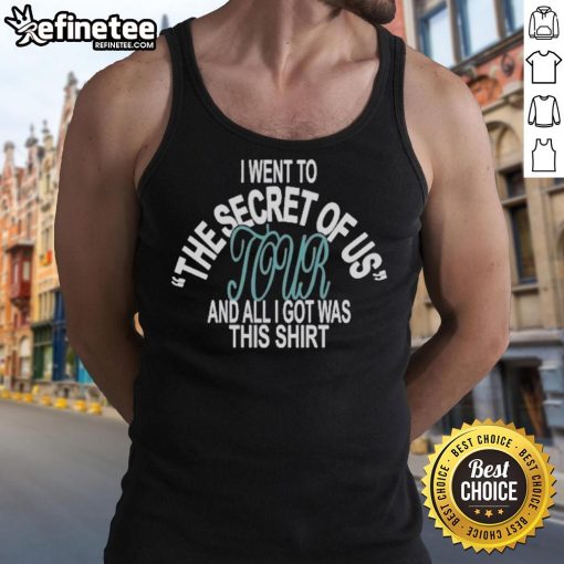 Official I Went To Secret Of Us Tour tank top featuring vibrant design and tour logo, perfect for concert memorabilia.
