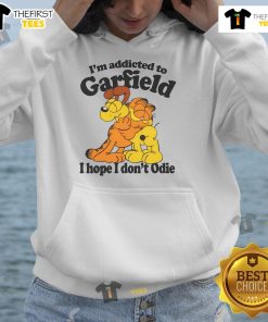 Cozy 'Official I'm Addicted to Orange Cat, Hope I Don't Odie' hoodie featuring a playful orange cat design.