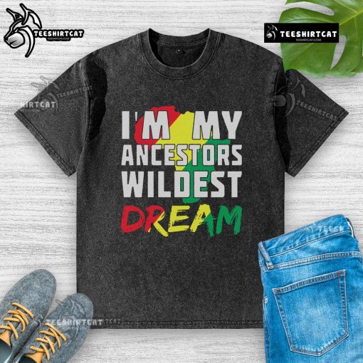 Official 'I'm My Ancestors' Wildest Dream Africa washed t-shirt featuring a vibrant design celebrating heritage.