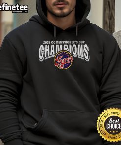 Official Indiana Fever 2025 WNBA Commissioner's Cup Champions hoodie in navy blue, celebrating team victory.