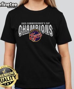 Official Indiana Fever 2025 WNBA Commissioner's Cup Champions ladies tee showcasing team pride and style.