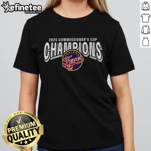 Official Indiana Fever 2025 WNBA Commissioner's Cup Champions ladies tee showcasing team pride and style.