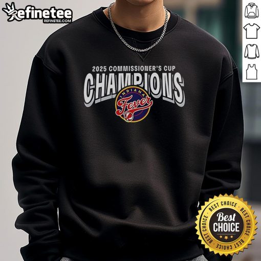 Alt Text: Official Indiana Fever 2025 WNBA Commissioner's Cup Champions sweatshirt showcasing team pride and championship spirit.