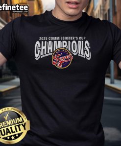 Official Indiana Fever 2025 WNBA Commissioner's Cup Champions T-Shirt featuring team logo and celebratory design.