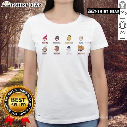 Official Indians, Negroes, Orientals, Jews, Arabs, Whites, Chicanos Ladies Tee showcasing diverse cultural representation.