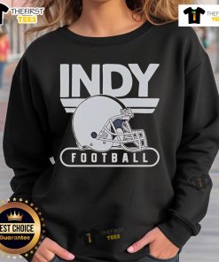Official INDY Football 25 helmet sweatshirt featuring vibrant graphics and a comfortable fit for fans.