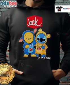 Official Jack In The Box Pooh and Stitch Friends Hoodie featuring colorful designs of beloved characters.