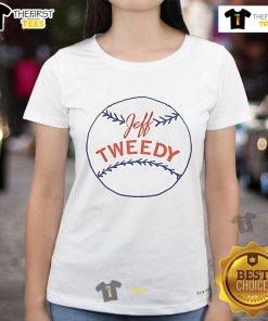 Official Jeff Tweedy baseball logo on a stylish ladies tee, perfect for fans and casual wear.