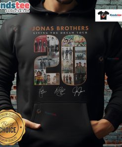 Jonas Brothers Living The Dream signature hoodie featuring bold graphics and a stylish design for fans.