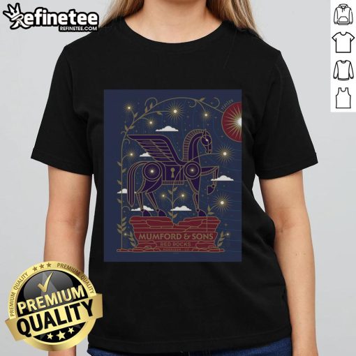 Official July 21, 2025 Mumford and Sons concert poster for Morrison, CO, featuring a stylish ladies tee design.