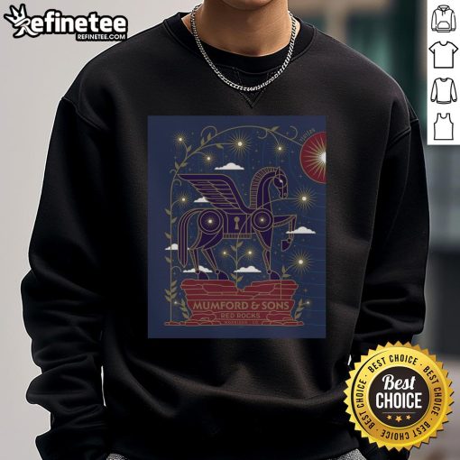 Official July 21, 2025 Mumford and Sons concert sweatshirt poster from Morrison, CO, featuring vibrant design and event details.