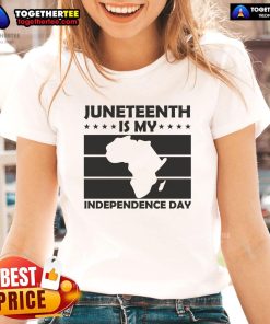 Official Juneteenth Is My Independence Day Ladies Tee featuring vibrant colors and a bold design celebrating freedom.