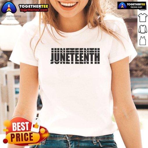 Official Juneteenth Repeated Ladies Tee featuring vibrant design celebrating freedom and heritage.