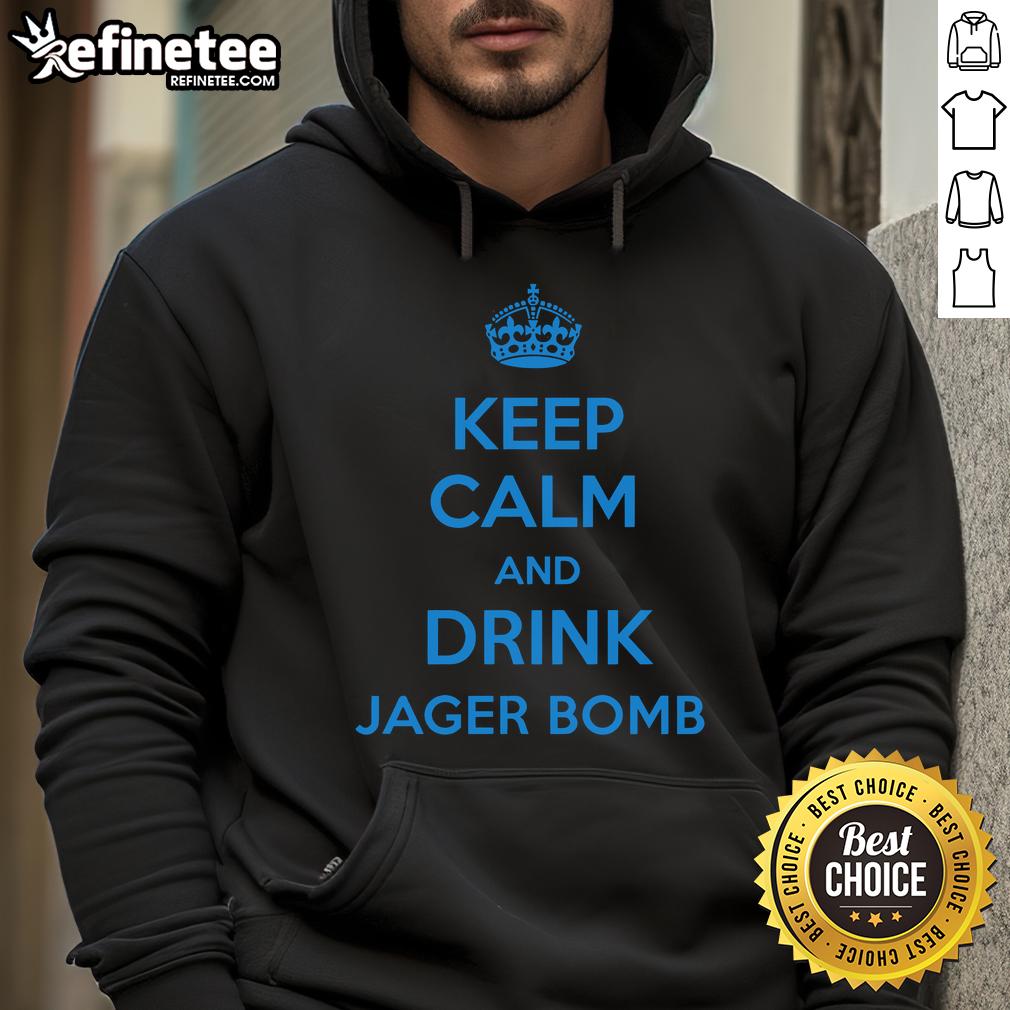 Official Keep Calm And Jager Bomb Hoodie Official Keep Calm and Jager Bomb Hoodie featuring bold text design on a stylish black background.