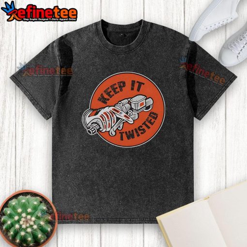 Official Keep It Twisted logo on a washed t-shirt, featuring a stylish and casual design for trendy outfits.