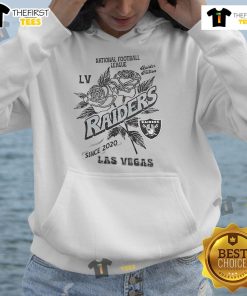 Alt Text: Official Las Vegas Raiders hoodie, NFL apparel established in 2020, showcasing team logo and stylish design.