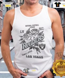 Official Las Vegas Raiders tank top for the National Football League, established 2020, featuring team logo and colors.