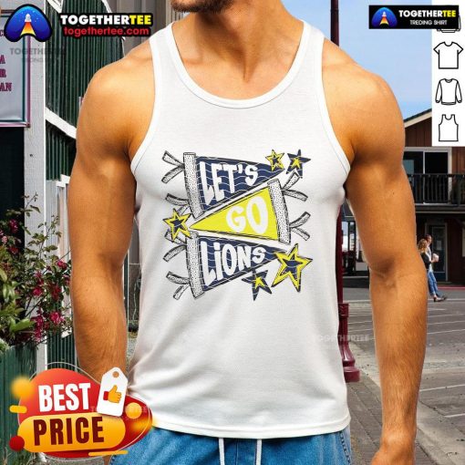 Official Let's Go Detroit Lions tank top featuring team colors and logo, perfect for fans showing their support.