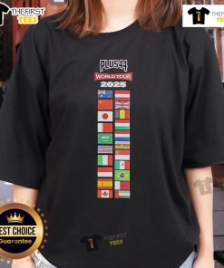 Official Lewis Hamilton Plus44 World Tour 2025 Flags Ladies Tee featuring vibrant designs and stylish fit for fans.