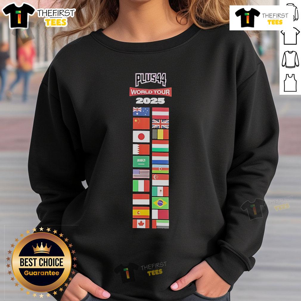 Official Lewis Hamilton Plus44 World Tour 2025 Flags Sweatshirt Alt Text: Official Lewis Hamilton Plus44 World Tour 2025 sweatshirt featuring vibrant flags design and stylish fit.
