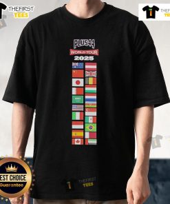 Official Lewis Hamilton Plus44 World Tour 2025 Flags T-Shirt featuring vibrant flags and iconic design for fans.
