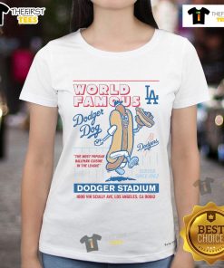 Official Los Angeles Dodgers Dodger Dog ladies tee featuring vibrant team colors and logo, perfect for baseball fans.