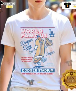 Alt Text: Official Los Angeles Dodgers Dodger Dog T-Shirt featuring team logo and vibrant design, perfect for baseball fans.