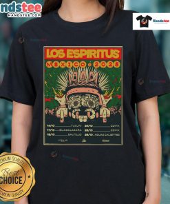 Official Los Espiritus Mexico Tour October 2025 Dates Ladies Tee featuring vibrant design and tour details.