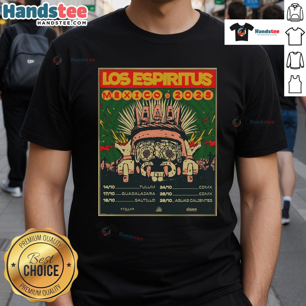 Official Los Espiritus Mexico Tour October 2025 Dates T Shirt Alt Text: Official Los Espiritus Mexico Tour October 2025 Dates T-Shirt featuring vibrant design and tour details.