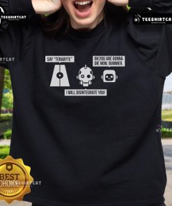 Alt Text: Official Love Dead Robot The Three Robots Sweatshirt featuring a vibrant graphic of three playful robots.