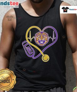 Official LSU Tigers Caring Hearts Nurses Stethoscope Tank Top in vibrant colors, perfect for LSU fans and healthcare professionals.