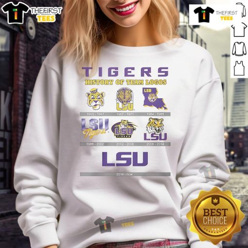 Official LSU Tigers History of Team Logos sweatshirt featuring iconic designs and vibrant colors for loyal fans.