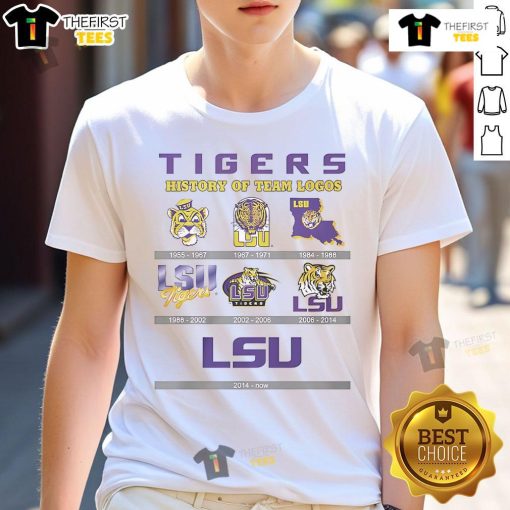 Official LSU Tigers history of team logos T-shirt showcasing vintage designs and vibrant colors for fans and collectors.