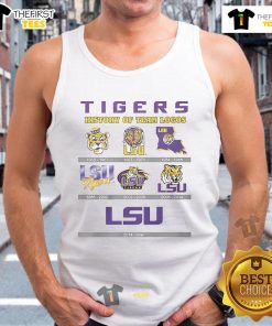 Official LSU Tigers History of Team Logos tank top showcasing iconic LSU designs and school spirit.