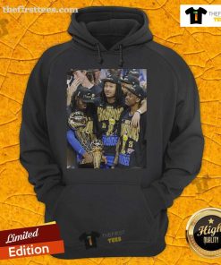 Luguentz Dort, Jaylin Williams, and Jalen Williams wearing Oklahoma City Thunder 2025 NBA Finals Champions hoodie.