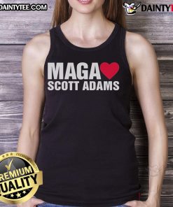 Official Maga Love Scott Adams tank top featuring bold graphics and a stylish design for political supporters.
