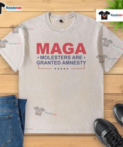 Official MAGA Molesters Are Granted Amnesty washed t-shirt featuring bold text and a distressed design for political statement.