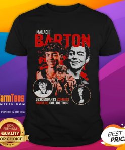 Official Malachi Barton Descendants Zombies Worlds Collide Tour Disney T-Shirt featuring vibrant graphics and tour details.