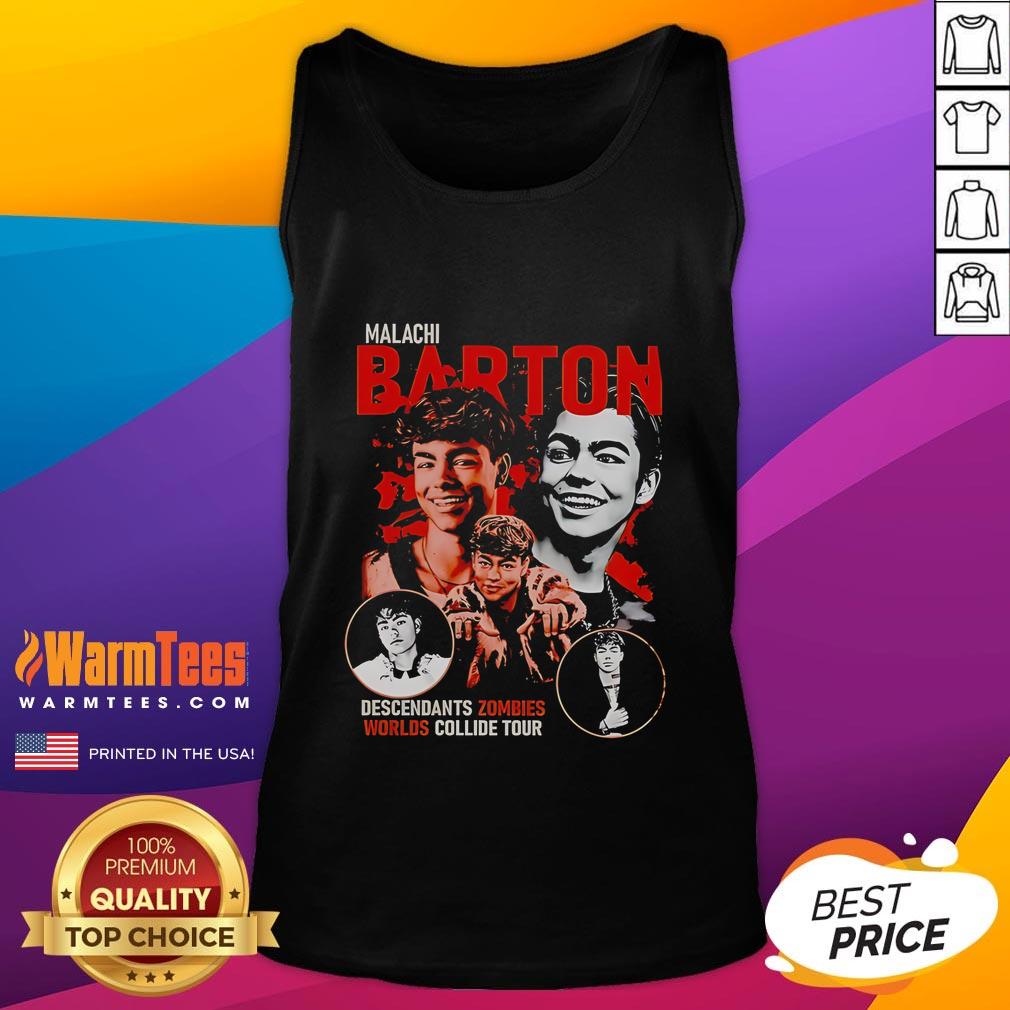 Official Malachi Barton Descendants Zombies Worlds Collide Tour Disney Tank Top Malachi Barton wearing a Descendants Zombies Worlds Collide Tour Disney tank top, showcasing vibrant colors and fun design.