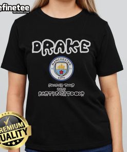 Official Manchester City x Drake Summer Tour 2025 ladies tee featuring stylish design and vibrant team colors.