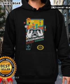 Alt Text: Official Mario SGDQ Speedrunning 2025 Retro Gamer Hoodie featuring vibrant colors and iconic game graphics.