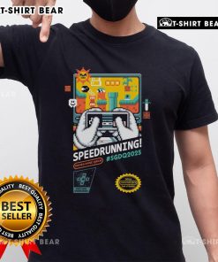 Official Mario SGDQ Speedrunning 2025 Retro Gamer T-Shirt featuring colorful graphics and a vintage design for gaming fans.