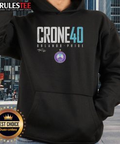 Official McKinley Crone 40 Orlando Pride Elite Signature Hoodie displayed on a hanger, showcasing vibrant colors and design.