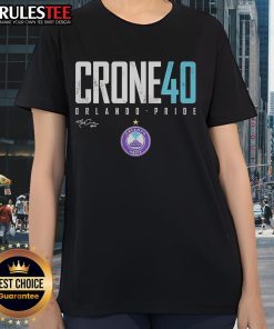 Official McKinley Crone 40 Orlando Pride Elite Signature Ladies Tee showcasing vibrant design and comfortable fit.