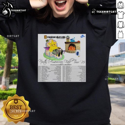 Official Mexican Slum Rats North American Fall Tour 2025 poster on a sweatshirt, featuring vibrant tour graphics.