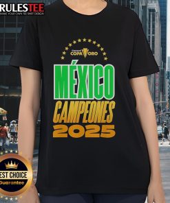 Alt Text: Official Mexico Campeones Concacaf 2025 ladies tee featuring vibrant colors and team logo for fans.