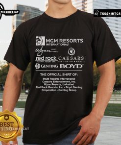 Official MGM Resorts International Red Rock Caesars T-Shirt featuring vibrant logo and stylish design for casual wear.
