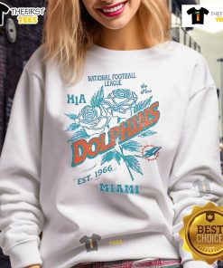 Alt Text: Official Miami Dolphins Rose Sweatshirt, National Football League Est. 1966, featuring team logo and stylish design.